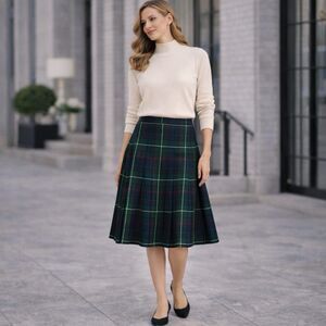 PENDLETON VIRGIN WOOL Tartan Plaid Pleated Midi Skirt Size 14 PETITE USA MADE